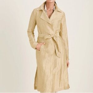 Chico's Gold Linen Blend Crinkle Trench Coat